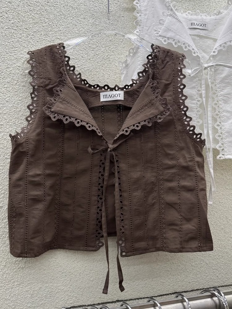 Vintage Lace Trim Sleeveless Top, Elegant and Fashionable